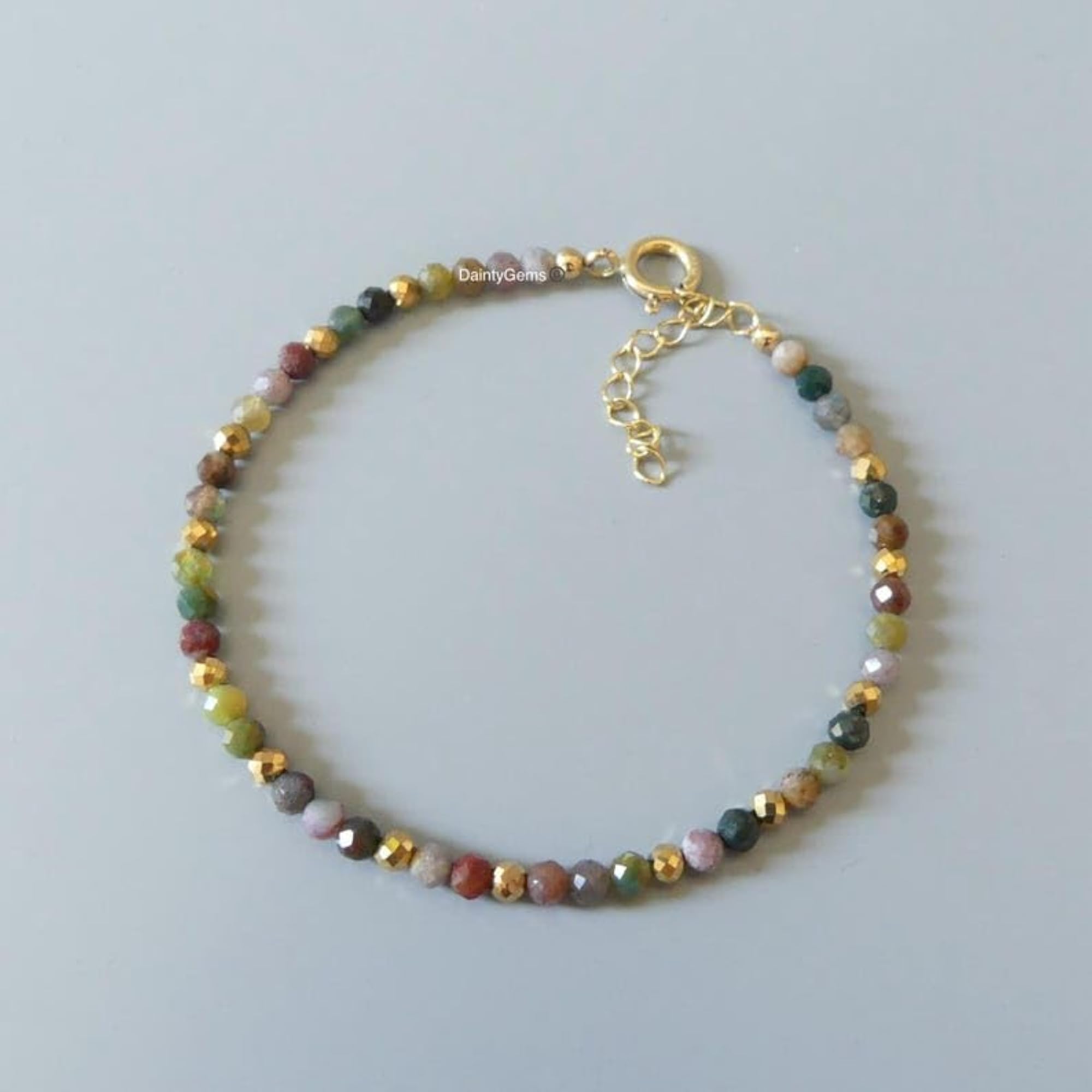 Crazy Lace Agate Round Beaded Bracelet with Gold Lock